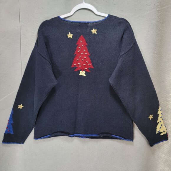Vintage Christmas Cardigan Sweater Womens L 3D Hand Embroidered Trees Buttons - Picture 2 of 15